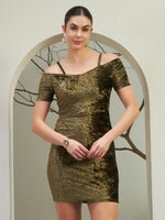 Olive Gold Crushed Velvet Off-Shoulder Mini Dress