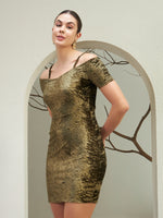 Olive Gold Crushed Velvet Off-Shoulder Mini Dress