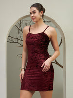 Burgundy Crushed Velvet Bodycon Mini Dress with Adjustable Straps