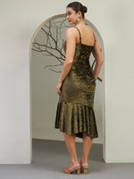 Olive Gold Crushed Velvet Mermaid Dress