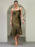 Olive Gold Crushed Velvet Mermaid Dress
