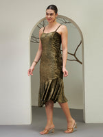 Olive Gold Crushed Velvet Mermaid Dress