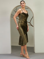 Olive Gold Crushed Velvet Mermaid Dress