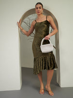 Olive Gold Crushed Velvet Mermaid Dress