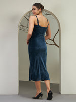 Midnight Navy Velvet Slit Midi Dress