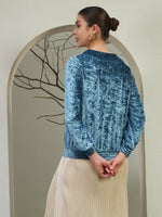 Women's Blue Crushed Velvet Top