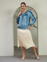 Women's Blue Crushed Velvet Top