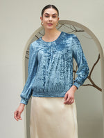 Women's Blue Crushed Velvet Top