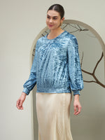 Women's Blue Crushed Velvet Top