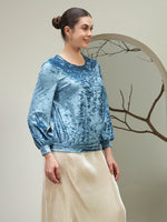 Women's Blue Crushed Velvet Top