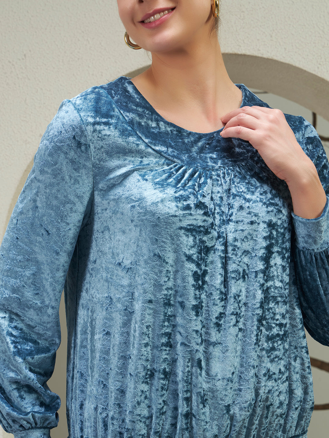 Women's Blue Crushed Velvet Top