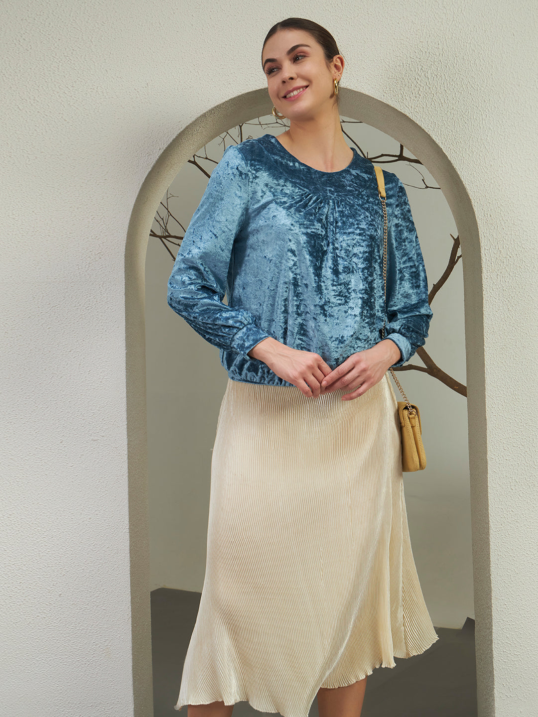 Women's Blue Crushed Velvet Top