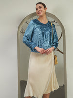 Women's Blue Crushed Velvet Top