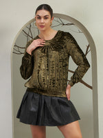 Olive Crushed Velvet Gathered Top