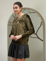 Olive Crushed Velvet Gathered Top