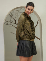Olive Crushed Velvet Gathered Top