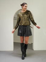 Olive Crushed Velvet Gathered Top