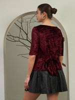 Burgundy Crushed Velvet Tie-Back Top
