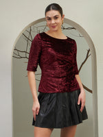 Burgundy Crushed Velvet Tie-Back Top