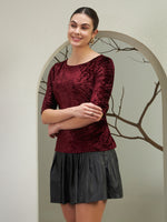 Burgundy Crushed Velvet Tie-Back Top