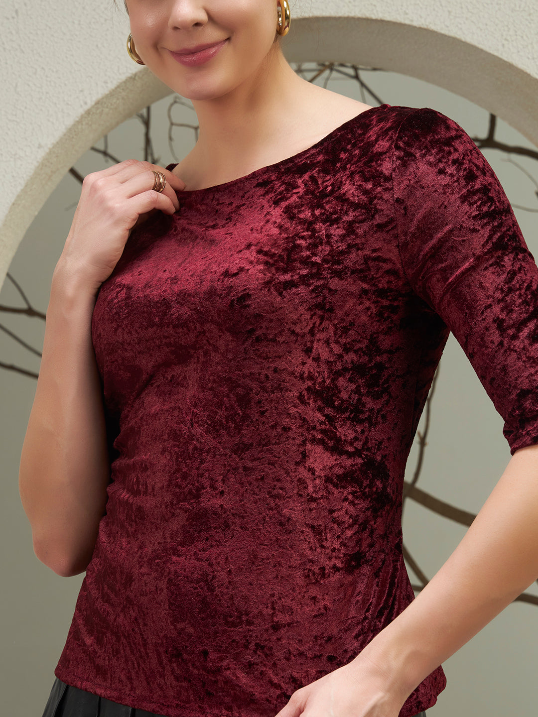 Burgundy Crushed Velvet Tie-Back Top