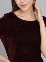 Half Sleeves Bodycon Party Dress Dark Maroon