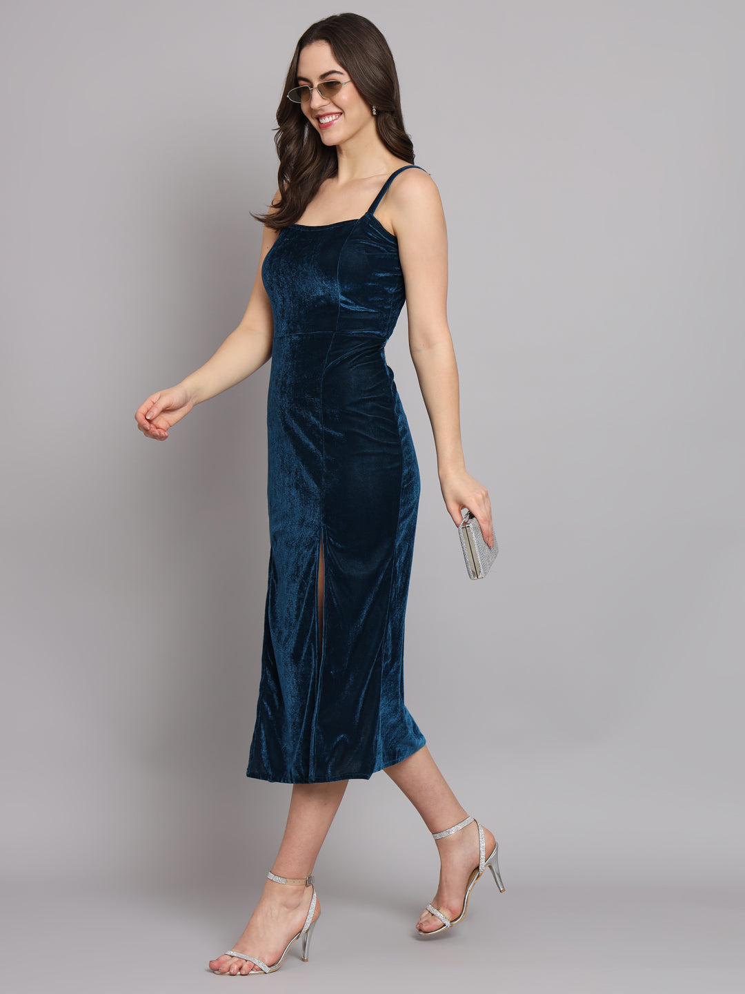 Slit Cuts Bodycon Sleeveless Party Dress Peacock Blue