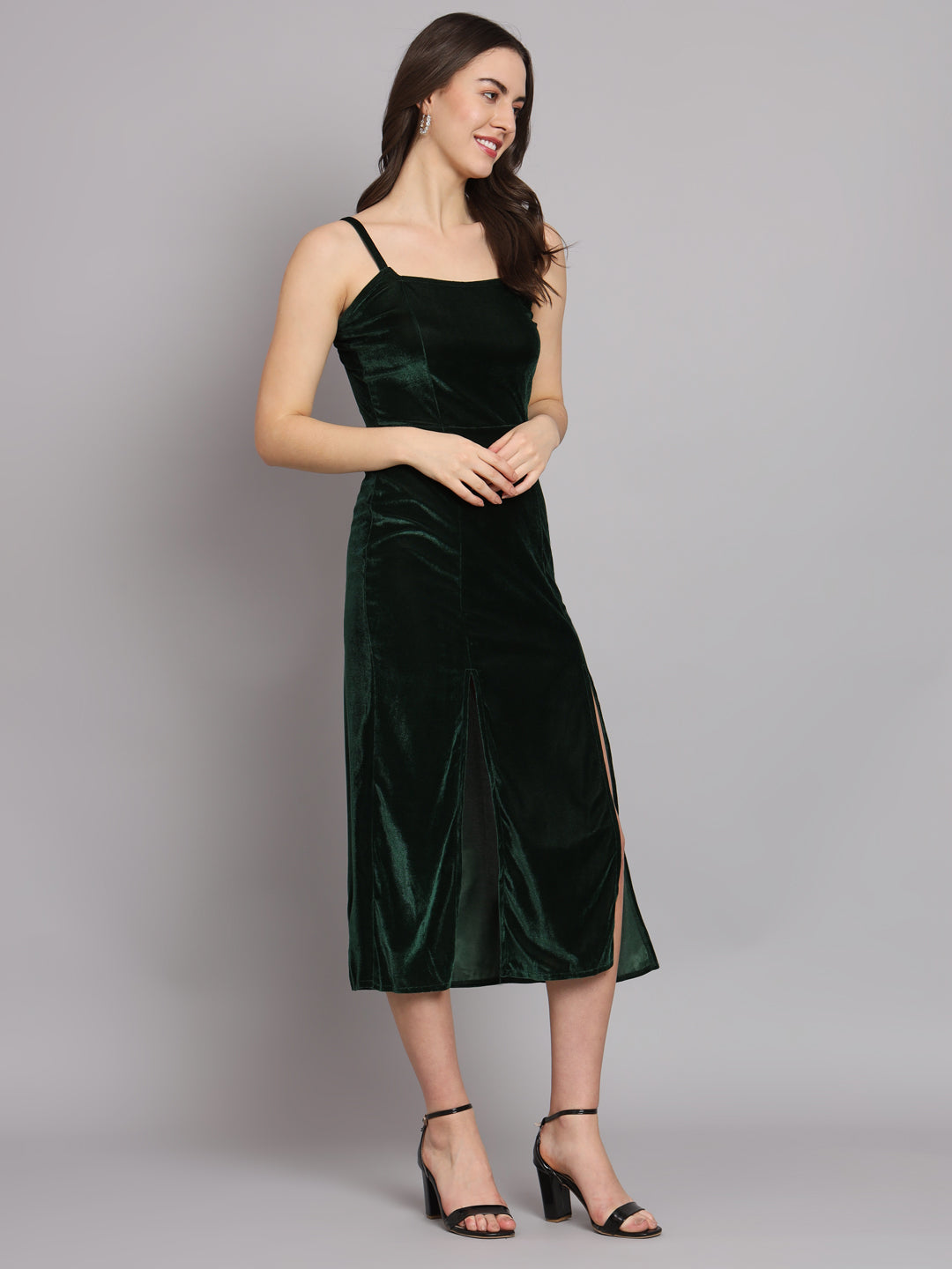 Slit Cuts Bodycon Sleeveless Party Dress Dark Green