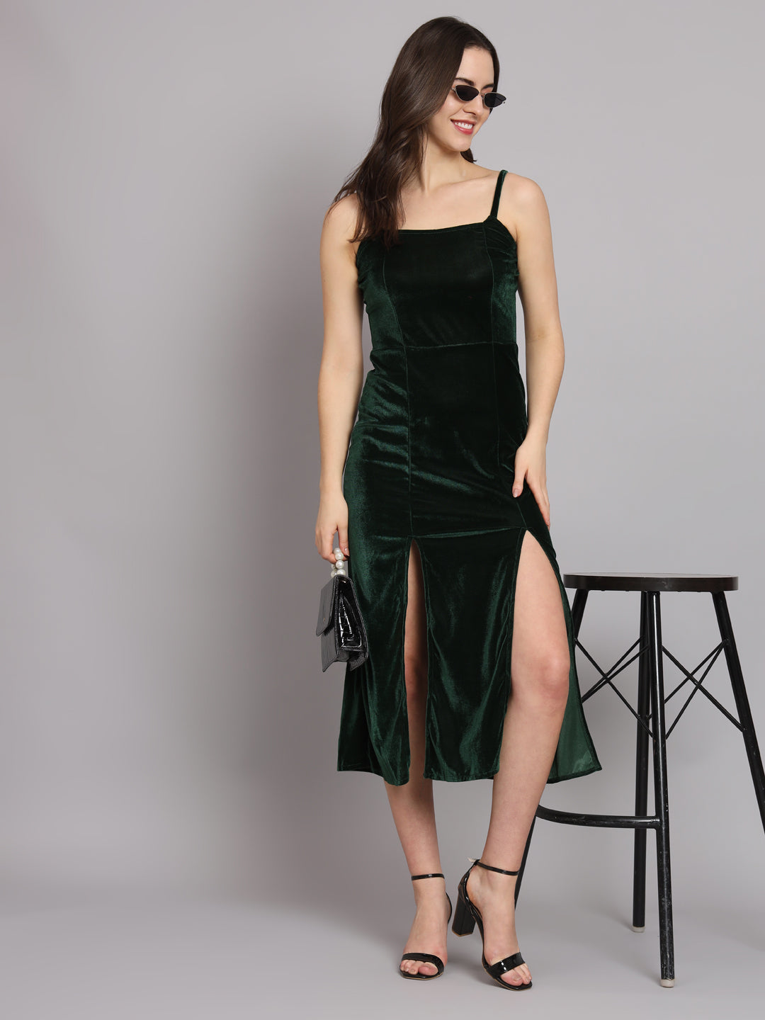 Slit Cuts Bodycon Sleeveless Party Dress Dark Green