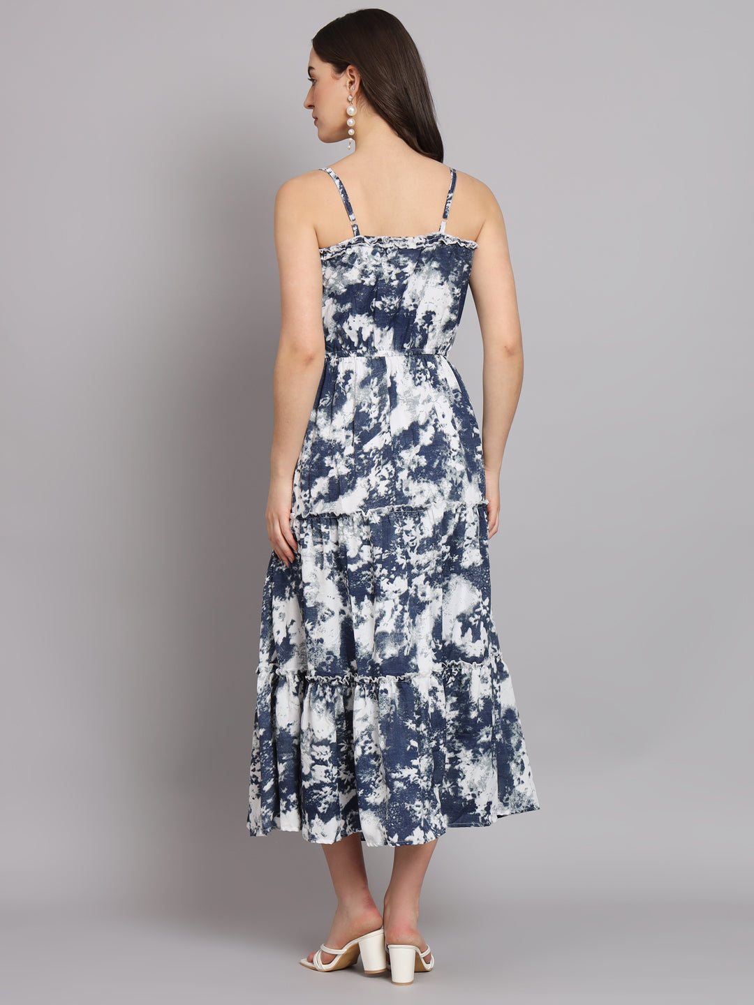 Tie & Dye Tiered A-Line Midi Sleeveless Dress for Women