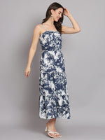 Tie & Dye Tiered A-Line Midi Sleeveless Dress for Women