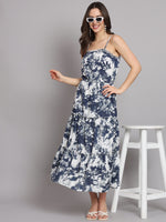 Tie & Dye Tiered A-Line Midi Sleeveless Dress for Women