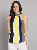 Crepe Yellow Stripes Sleeveless Top