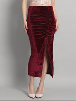 Ankle Length Long Ruched Party Skirt Maroon