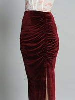 Ankle Length Long Ruched Party Skirt Sporty Maroon