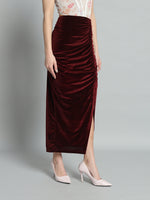 Ankle Length Long Ruched Party Skirt Sporty Maroon