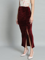 Ankle Length Long Ruched Party Skirt Maroon