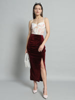 Ankle Length Long Ruched Party Skirt Sporty Maroon