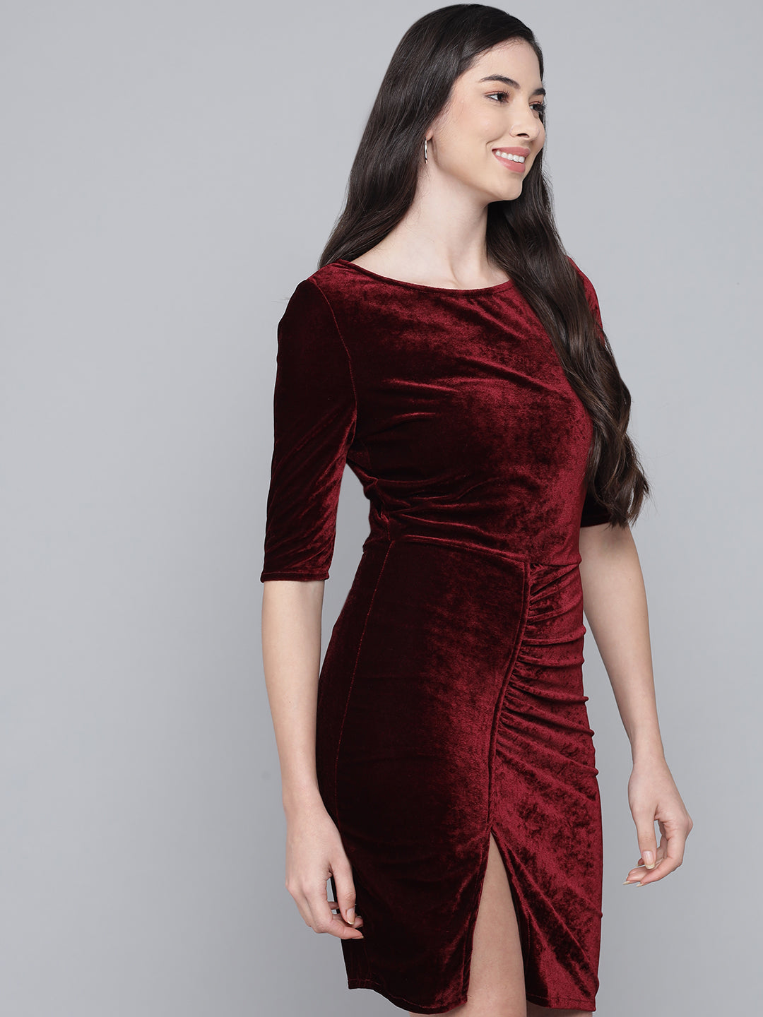 Half Sleeves Bodycon Party Dress Sporty Maroon