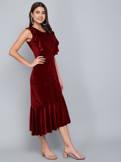 Vaararo Bodycon Party Dress for Women Sleeveless | Shiny Velvet Fish Cut Stylish Outfit