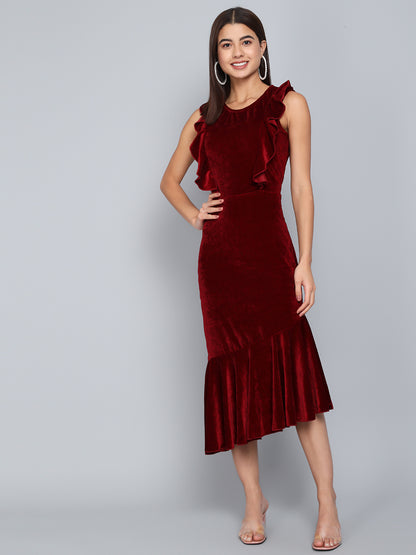 Vaararo Bodycon Party Dress for Women Sleeveless | Shiny Velvet Fish Cut Stylish Outfit