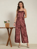 Rosewood Crushed Velvet Wide-Leg Jumpsuit