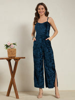 Royal Navy Crushed Velvet Wide-Leg Jumpsuit