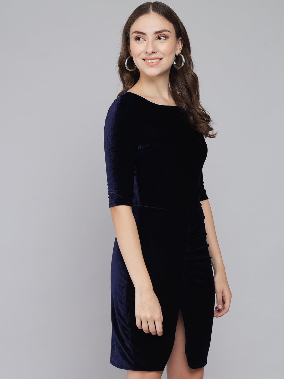 Half Sleeves Bodycon Party Dress Navy Blue