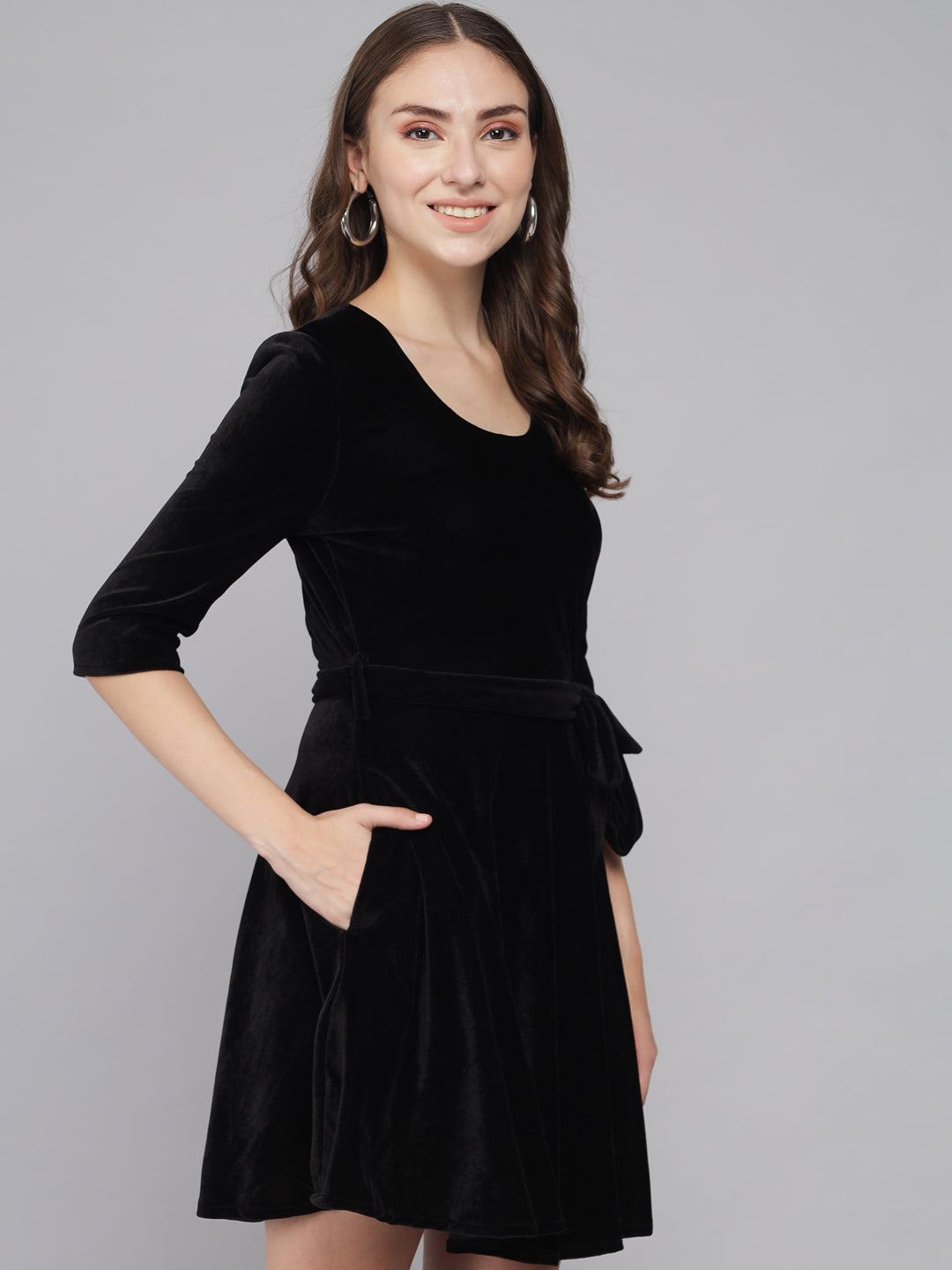 A-Line Quarter Sleeves Party Dress with Waistband