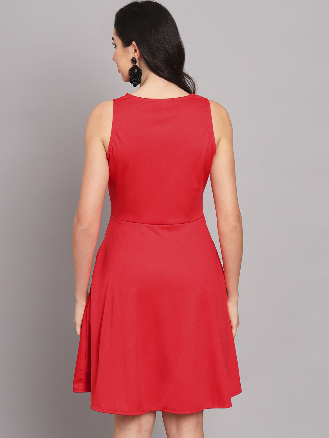 Lycra Red Dress for Women with Side Pockets