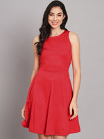 Lycra Red Dress for Women with Side Pockets