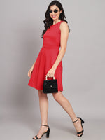 Lycra Red Dress for Women with Side Pockets