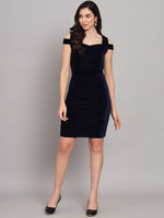 Cold Shoulder Bodycon Party Dress Navy Blue