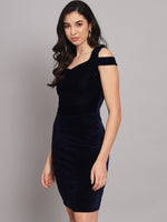 Cold Shoulder Bodycon Party Dress Navy Blue